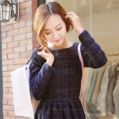 2014 秋冬新款韩版呛口小辣椒甜美公主泡泡袖羊毛呢长袖连衣裙毛呢裙